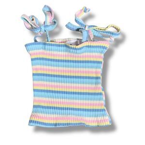 Milk Monster Baby Ribbed Knit Striped Tank Rainbow Pastel Blue Pink 6-12 Months